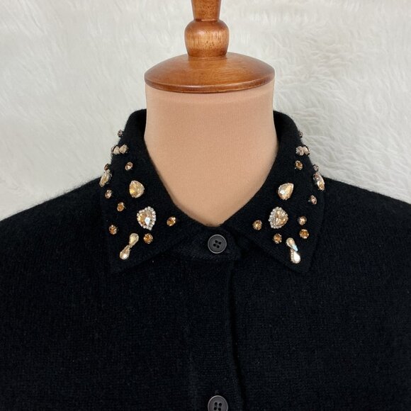 The Cashmere Project Black Cashmere Button Front Crystal Collar Sweater Shirt XS - Picture 2 of 8